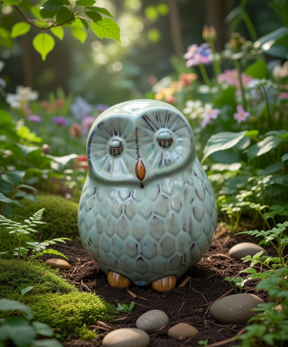 The Napping Oscar Wilde Owl Ceramic Garden Ornament